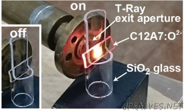 Harnessing the rattling motion of oxygen ions to convert T-rays to visible light