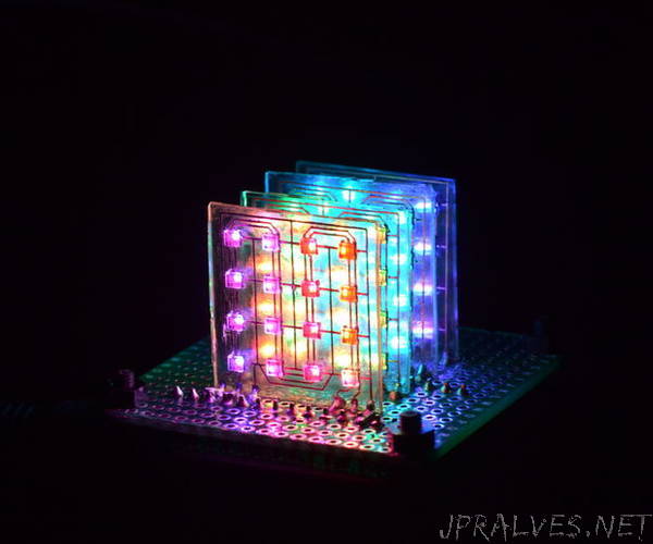 4x4x4 DotStar LED Cube on Glass PCBs