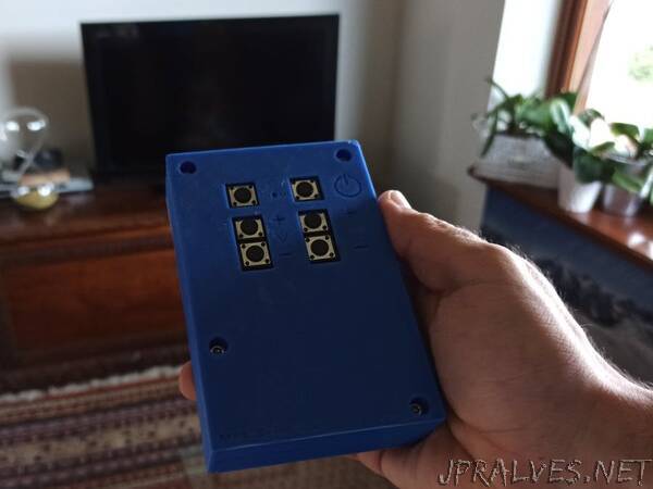 Battery powered Tv remote control with 3D-printed case