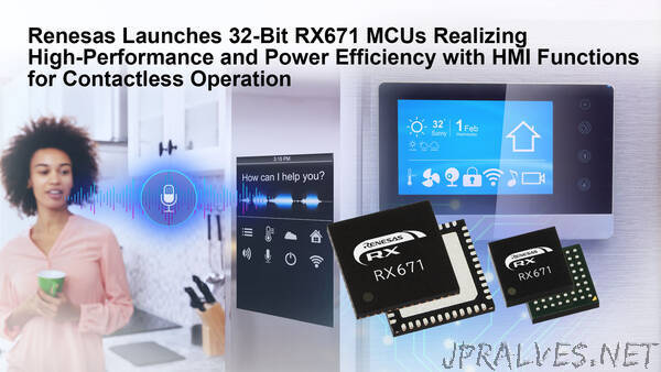 Renesas Launches 32-Bit RX671 MCUs Realizing High Performance and Power Efficiency with HMI Functions for Contactless Operation