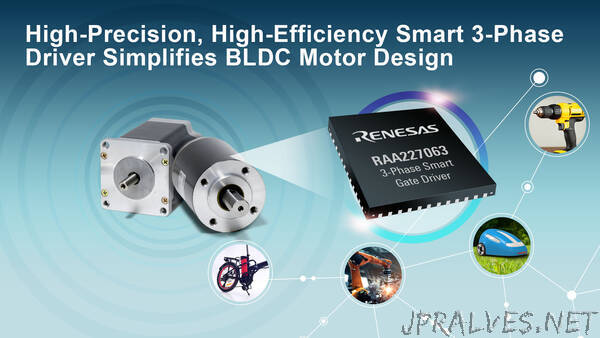Renesas Programmable Smart Gate Driver for BLDC Motor Applications Drives Multiple Configurations; Integrates Analog Power Components to Reduce BOM Cost and Board Space