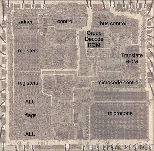 A bug fix in the 8086 microprocessor, revealed in the die's silicon