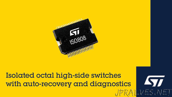 STMicroelectronics’ galvanically isolated high-side switches with diagnostics control and protect industrial loads