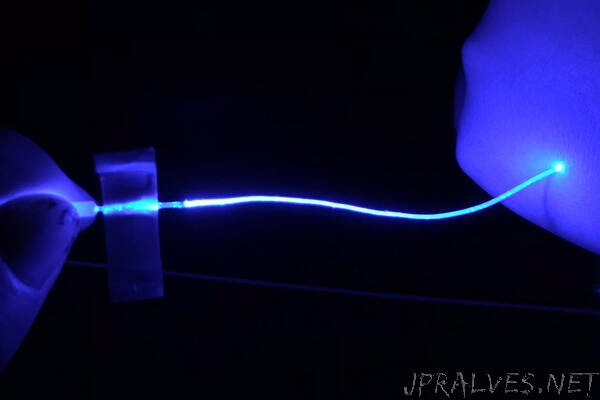 Soft optical fibers block pain while moving and stretching with the body