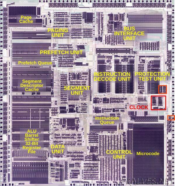 Inside the Intel 386 processor die: the clock circuit