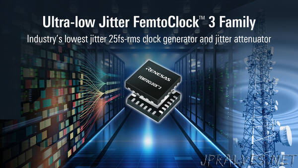 Renesas’ New FemtoClock™ 3 Timing Solution Delivers Industry’s Lowest Power and Leading Jitter Performance of 25fs-rms