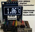 Digital thermometer on OLED display using ESP8266 ESP-12E NodeMCU and DS18B20 temperature sensor